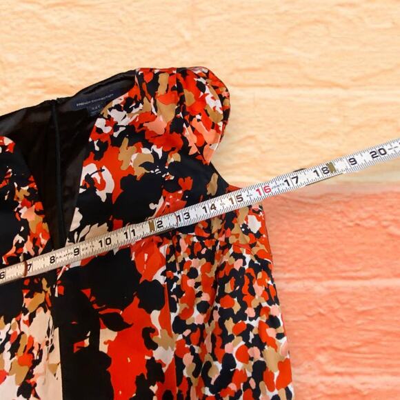 French Connection Orange Black Abstract Splatter Cotton Stretch Midi Dress S 6 - Picture 8 of 9